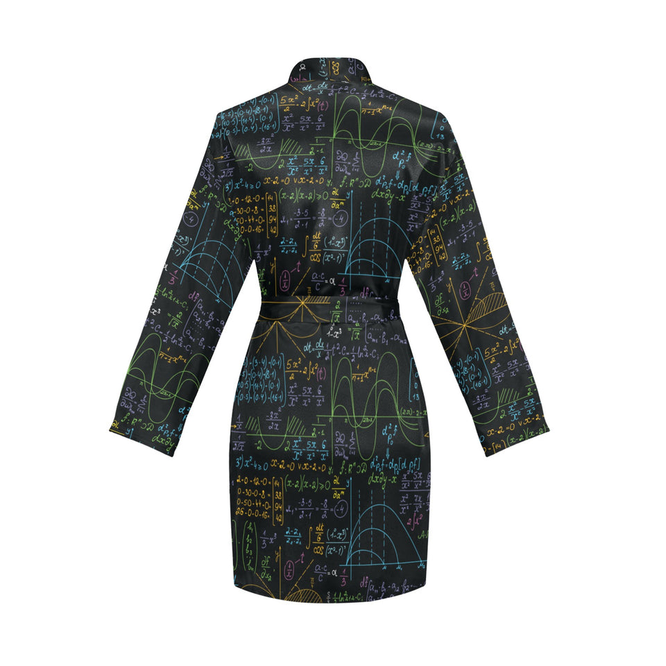 Math Pattern Print Design 04 Women's Long Sleeve Belted Night Robe