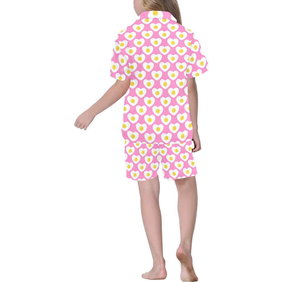 Fried Eggs Pattern Print Design 02 Kids' Boys' Girls' V-Neck Short Pajama Set