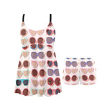 Sun Glasses Pattern Print Design 04 Chest Sexy Pleated Two Piece Swim Dress