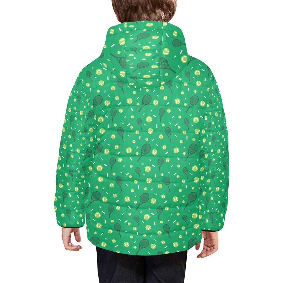 Tennis Pattern Print Design 03 Kids' Boys' Girls' Padded Hooded Jacket