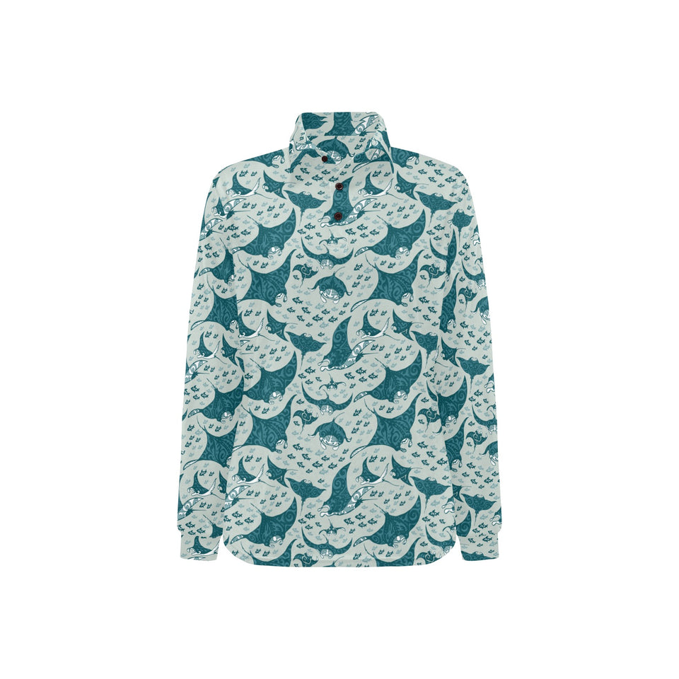 Stingray Pattern Print Design 01 Women's Long Sleeve Polo Shirt