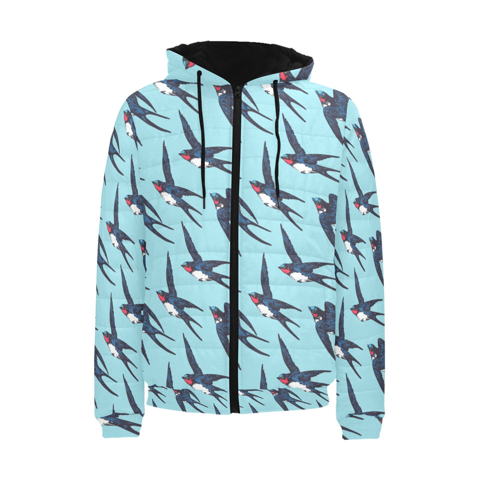 Swallow Pattern Print Design 01 Men's Padded Hooded Jacket(ModelH42)