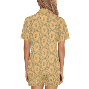 Squirrel Pattern Print Design 01 Women's V-Neck Short Pajama Set