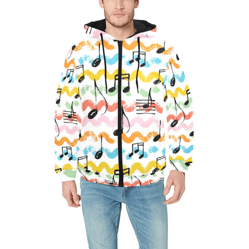 Music Notes Pattern Print Design 01 Men's Padded Hooded Jacket(ModelH42)