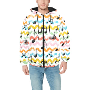 Music Notes Pattern Print Design 01 Men's Padded Hooded Jacket(ModelH42)