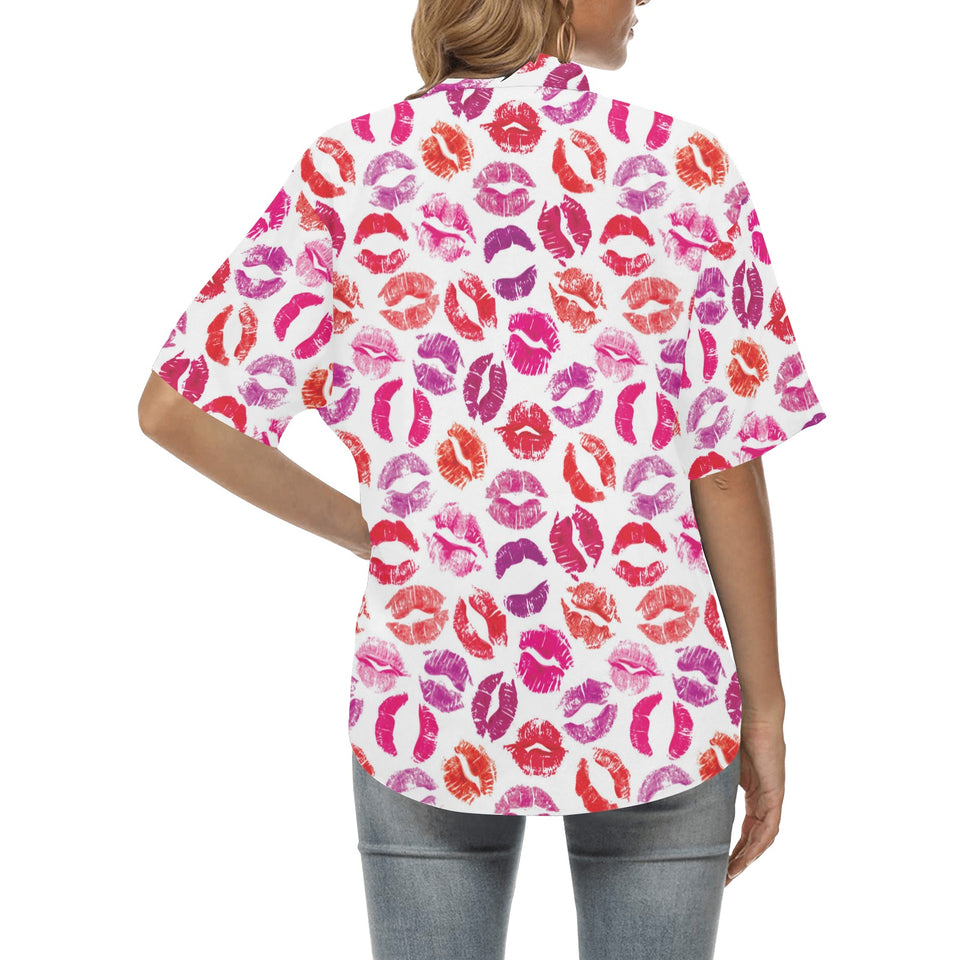 Lips Pattern Print Design 04 Women's All Over Print Hawaiian Shirt