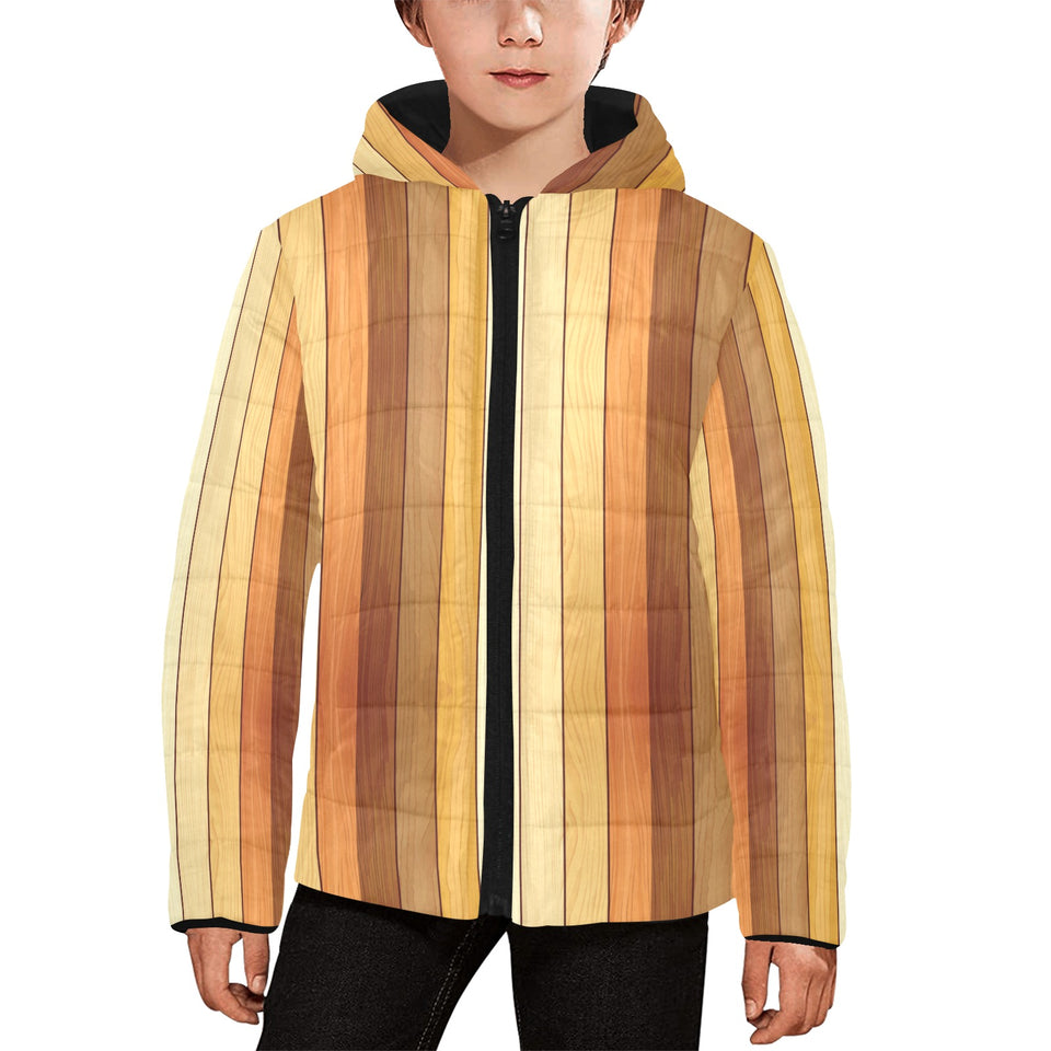 Wood Printed Pattern Print Design 01 Kids' Boys' Girls' Padded Hooded Jacket