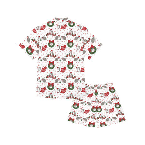 Hedgehog Pattern Print Design 05 Kids' Boys' Girls' V-Neck Short Pajama Set