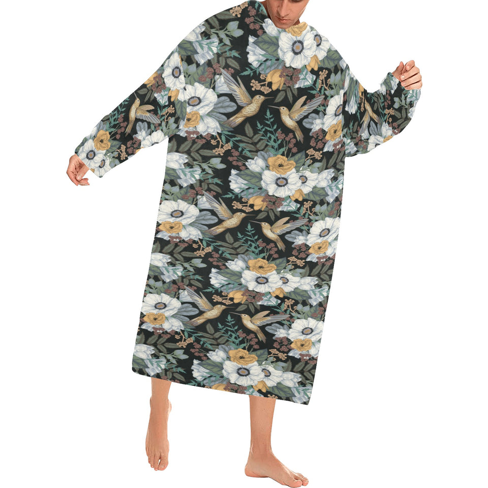 Hummingbird Pattern Print Design 05 Blanket Robe with Sleeves