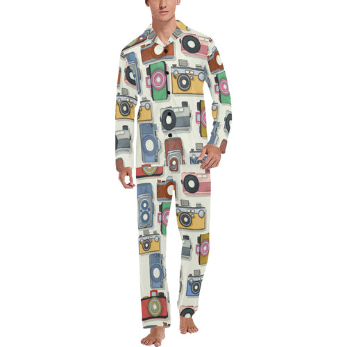 Camera Pattern Print Design 05 Men's Long Pajama Set