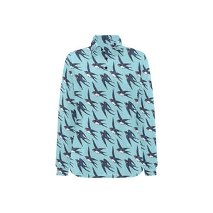 Swallow Pattern Print Design 01 Women's Long Sleeve Polo Shirt