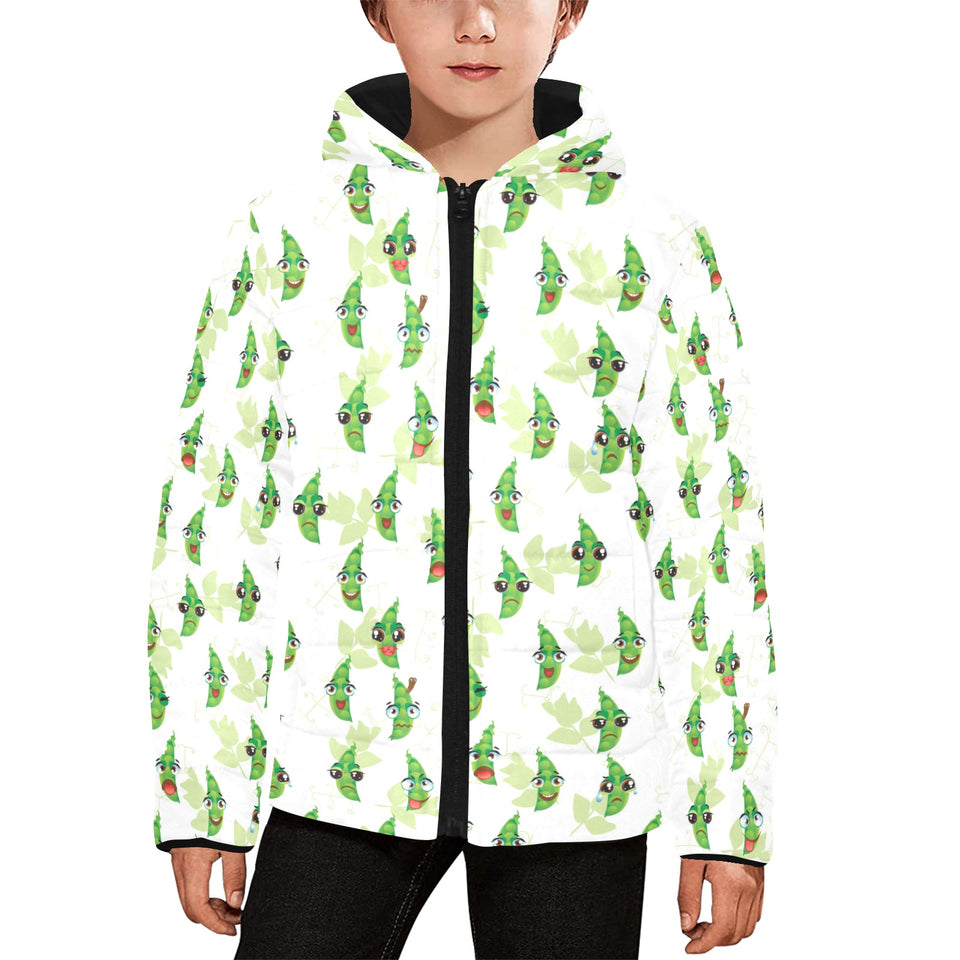 Green Peas Pattern Print Design 04 Kids' Boys' Girls' Padded Hooded Jacket