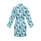 Swallow Pattern Print Design 01 Women's Long Sleeve Belted Night Robe