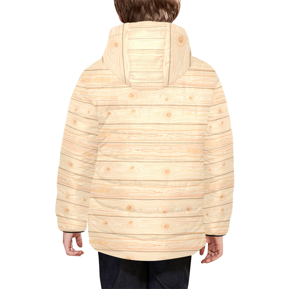 Wood Printed Pattern Print Design 05 Kids' Boys' Girls' Padded Hooded Jacket