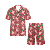 Pig Pattern Print Design 01 Men's V-Neck Short Pajama Set