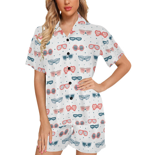 Sun Glasses Pattern Print Design 02 Women's V-Neck Short Pajama Set