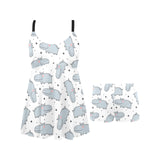 Hippopotamus Pattern Print Design 01 Chest Sexy Pleated Two Piece Swim Dress