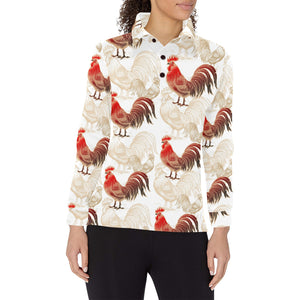 Rooster Chicken Pattern Women's Long Sleeve Polo Shirt