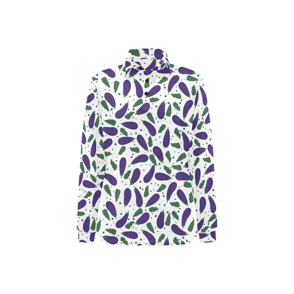 Eggplant Pattern Print Design 05 Women's Long Sleeve Polo Shirt