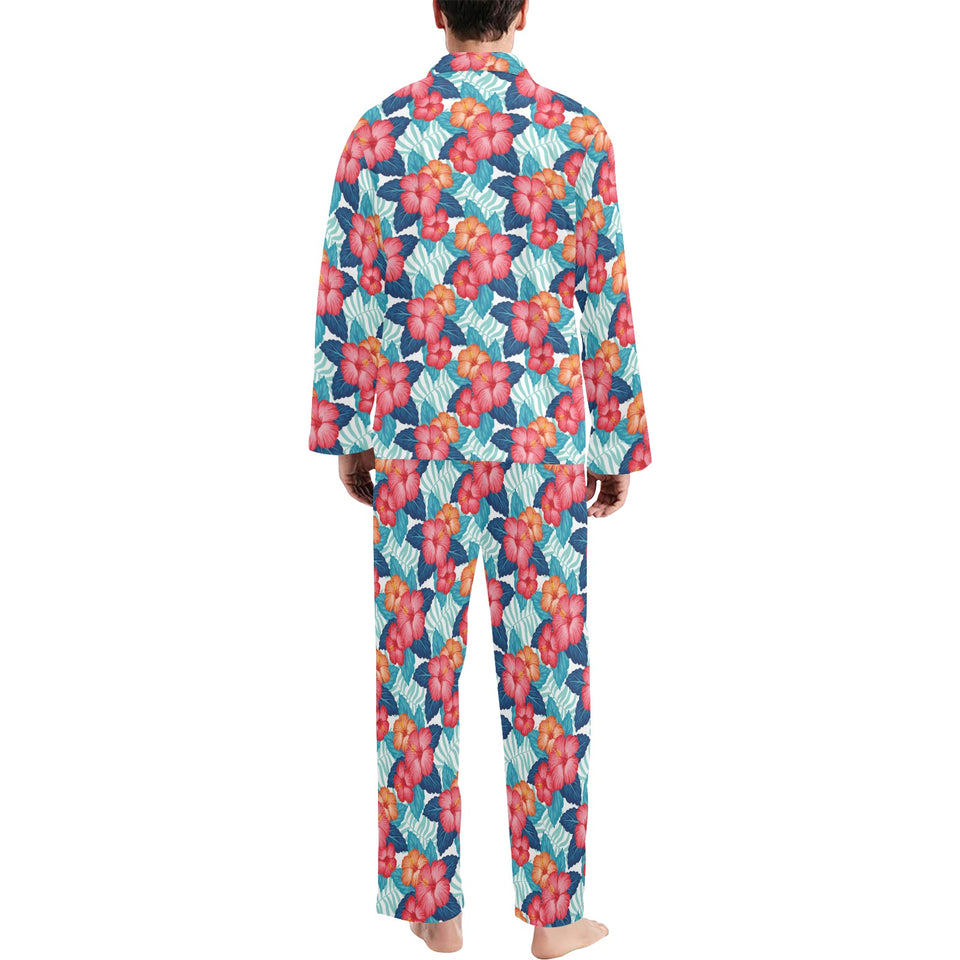 Hibiscus Pattern Print Design 05 Men's Long Pajama Set