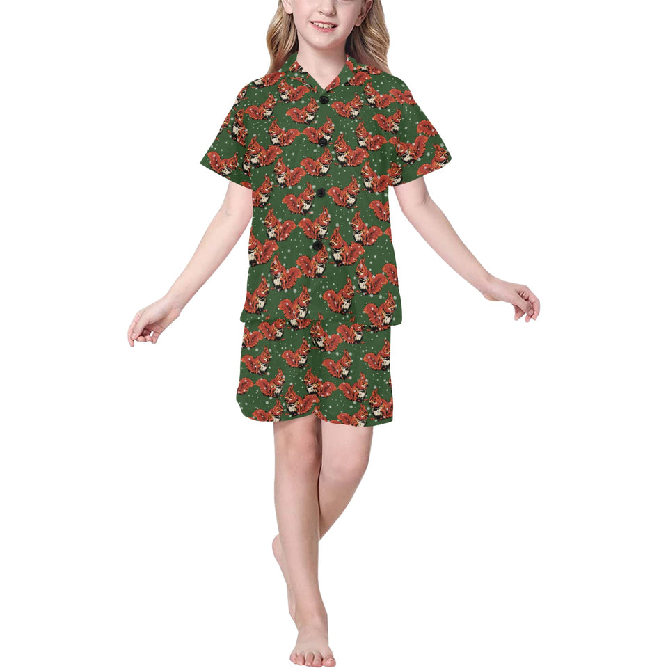 Squirrel Pattern Print Design 03 Kids' Boys' Girls' V-Neck Short Pajama Set