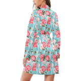 Rose Pattern Print Design 03 Women's Long Sleeve Belted Night Robe