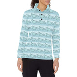 Hippopotamus Pattern Print Design 02 Women's Long Sleeve Polo Shirt