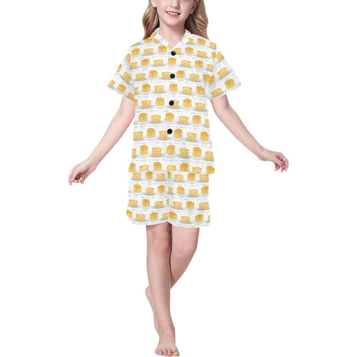 Pancake Pattern Print Design 01 Kids' Boys' Girls' V-Neck Short Pajama Set