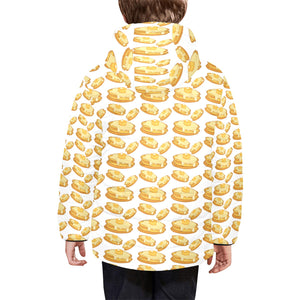 Pancake Pattern Print Design 05 Kids' Boys' Girls' Padded Hooded Jacket