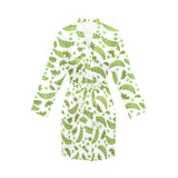 Green Peas Pattern Print Design 02 Women's Long Sleeve Belted Night Robe