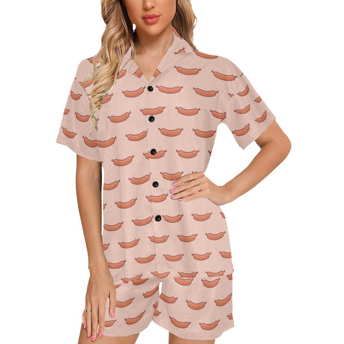 Sausage Pattern Print Design 01 Women's V-Neck Short Pajama Set