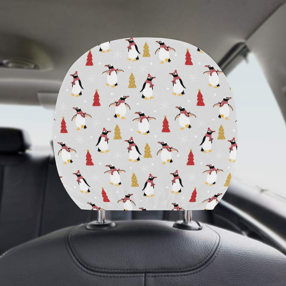 Penguin Christmas Tree Pattern Car Headrest Cover