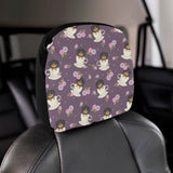 Dachshund in Coffee Cup Flower Pattern Car Headrest Cover