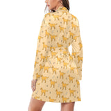 Golden Retriever Pattern Print Design 04 Women's Long Sleeve Belted Night Robe