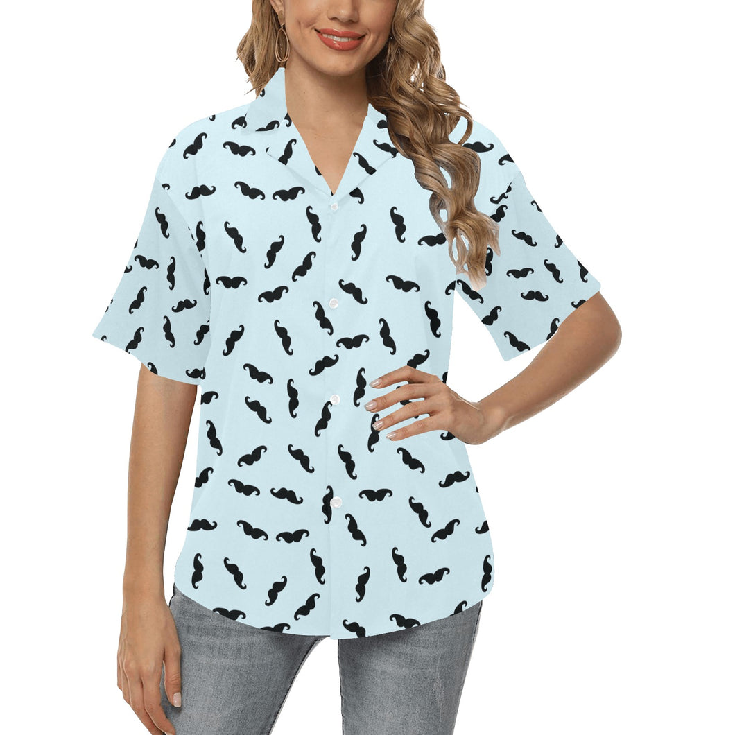 Mustache Beard Pattern Print Design 03 Women's All Over Print Hawaiian Shirt