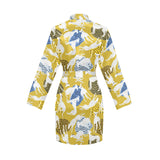 Greyhound Pattern Print Design 02 Women's Long Sleeve Belted Night Robe