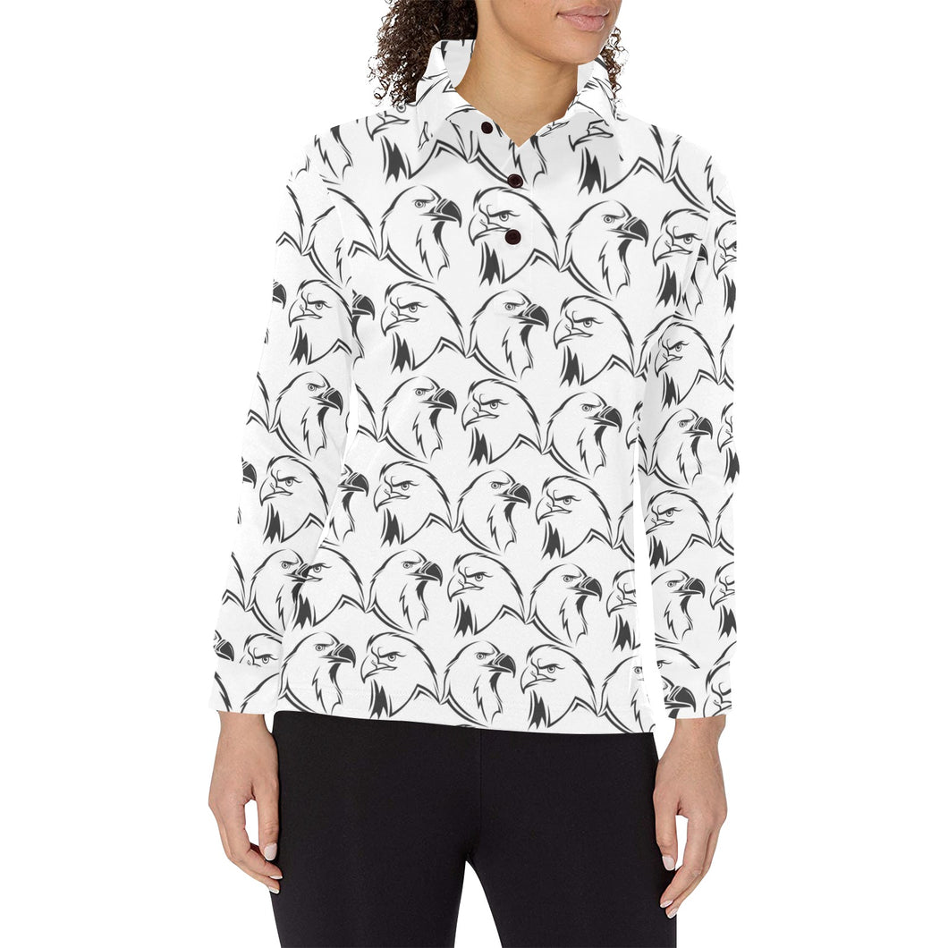 Eagle Pattern Print Design 01 Women's Long Sleeve Polo Shirt