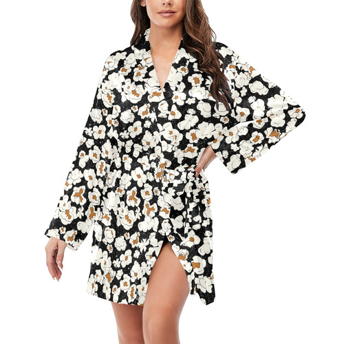 Popcorn Pattern Print Design 02 Women's Long Sleeve Belted Night Robe