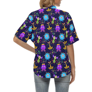 Alien Pattern Print Design 01 Women's All Over Print Hawaiian Shirt