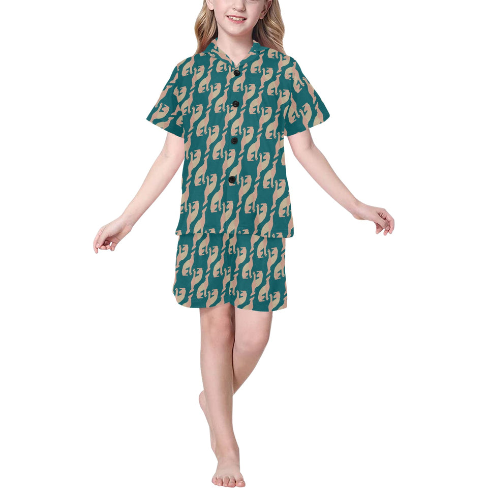 Greyhound Pattern Print Design 05 Kids' Boys' Girls' V-Neck Short Pajama Set