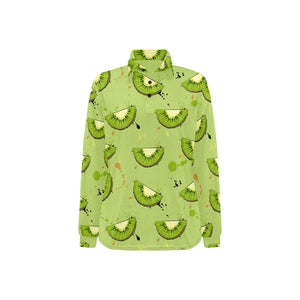 Kiwi Pattern Background Women's Long Sleeve Polo Shirt