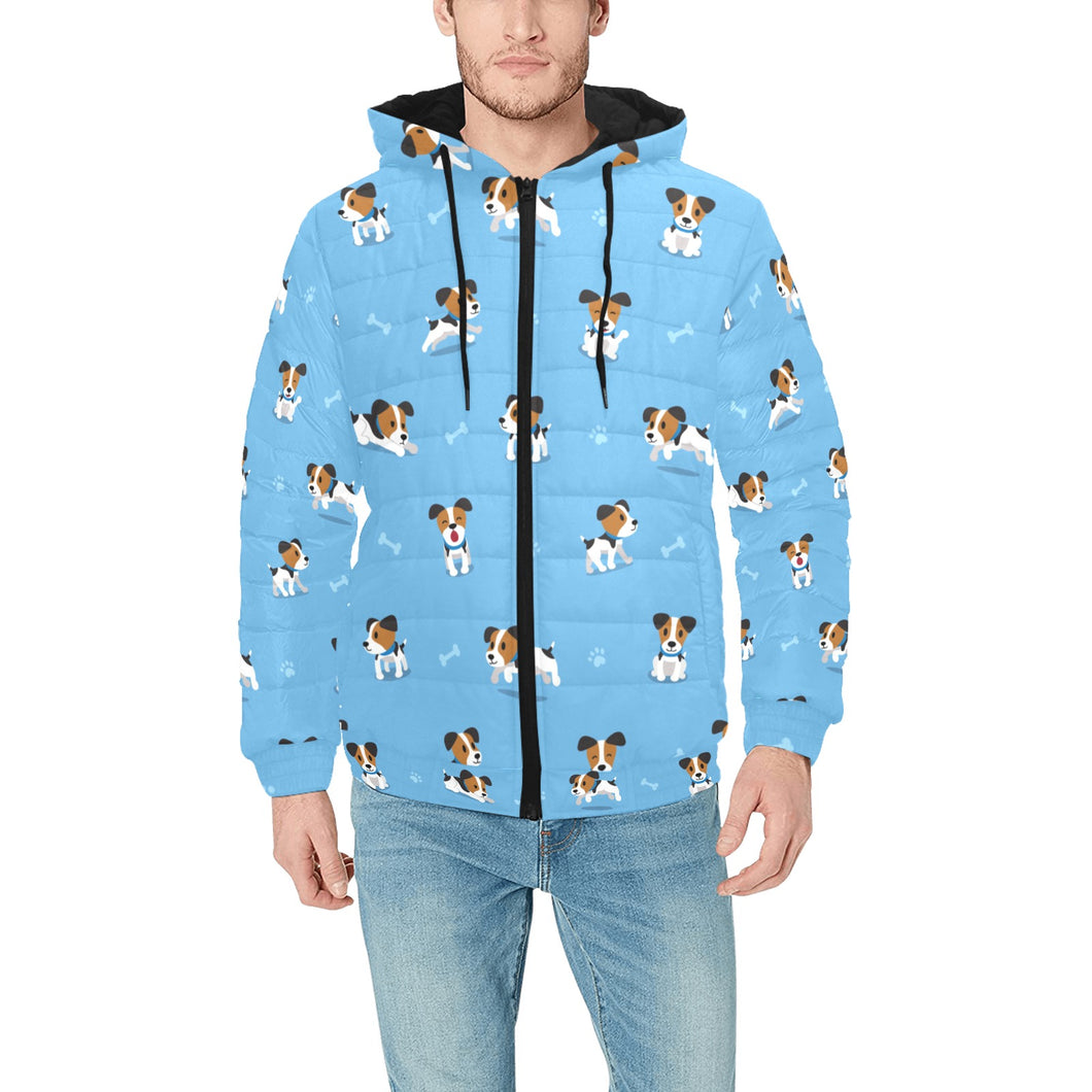 Jack Russel Pattern Print Design 04 Men's Padded Hooded Jacket(ModelH42)