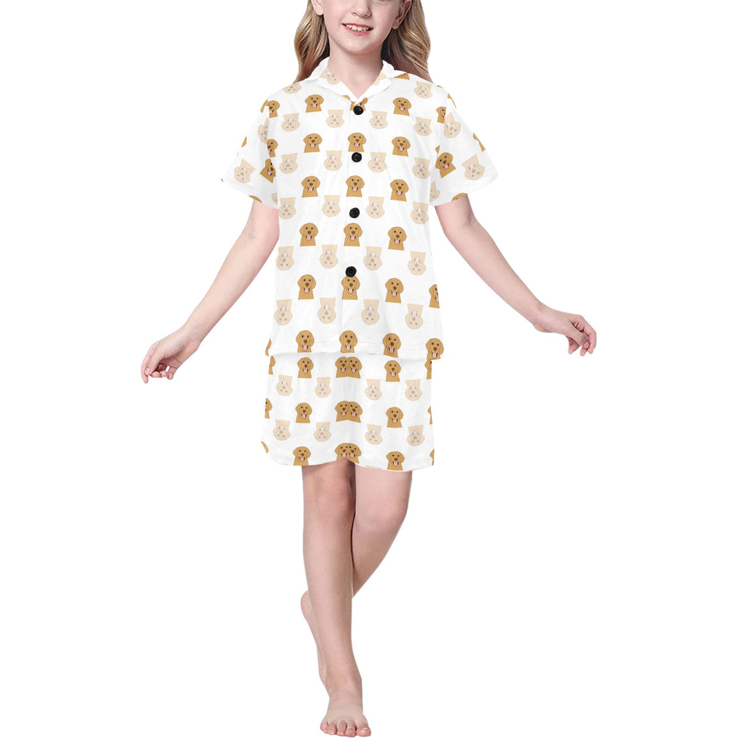 Golden Retriever Pattern Print Design 03 Kids' Boys' Girls' V-Neck Short Pajama Set