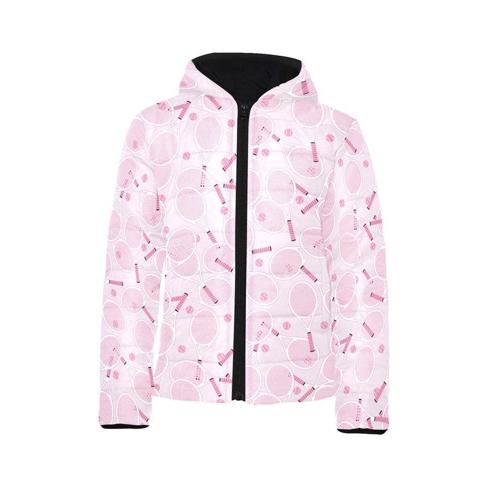 Tennis Pattern Print Design 02 Kids' Boys' Girls' Padded Hooded Jacket