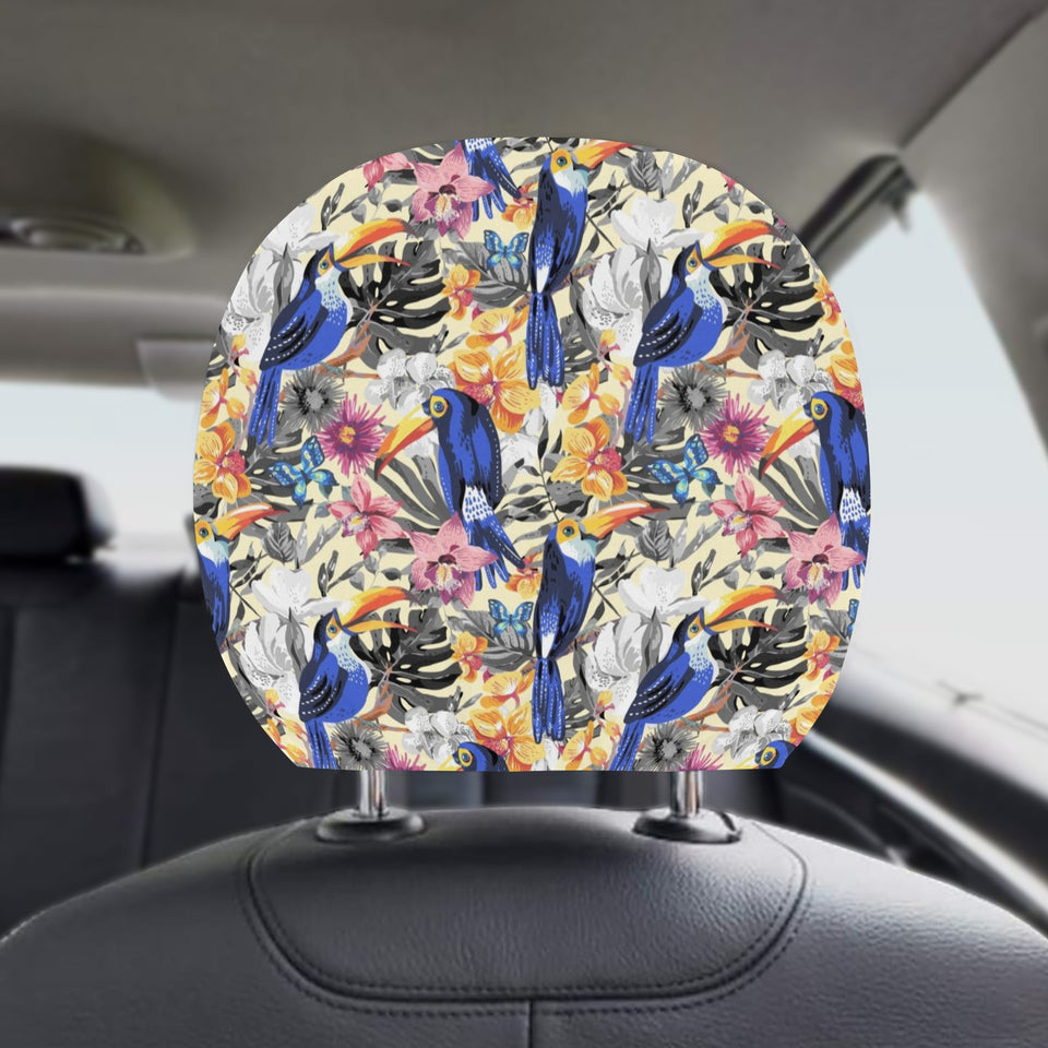 Toucan Leaves Flower Pattern Car Headrest Cover