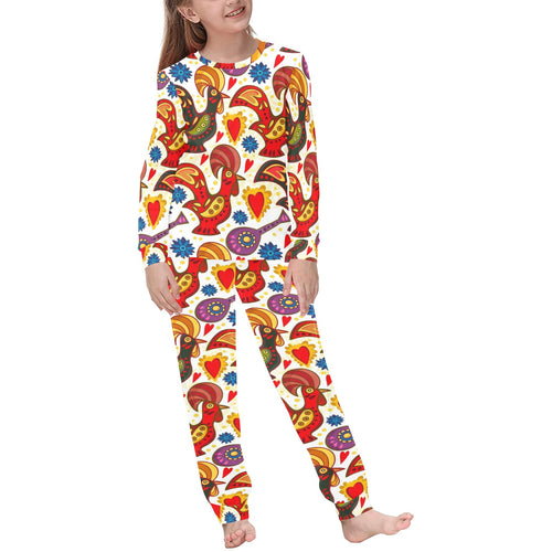 Colorful Rooster Chicken Guitar Pattern Kids' Boys' Girls' All Over Print Pajama Set