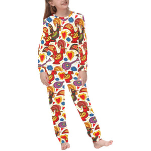 Colorful Rooster Chicken Guitar Pattern Kids' Boys' Girls' All Over Print Pajama Set