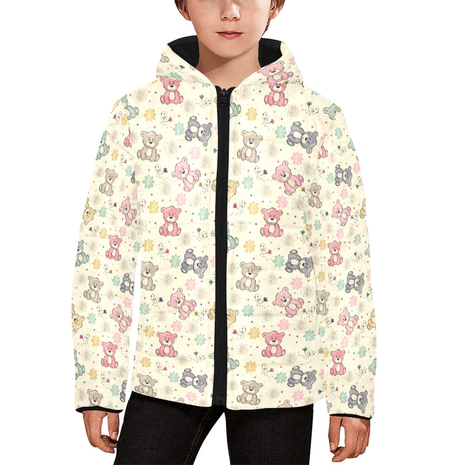 Teddy Bear Pattern Print Design 05 Kids' Boys' Girls' Padded Hooded Jacket