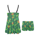 Green Peas Pattern Print Design 05 Chest Sexy Pleated Two Piece Swim Dress