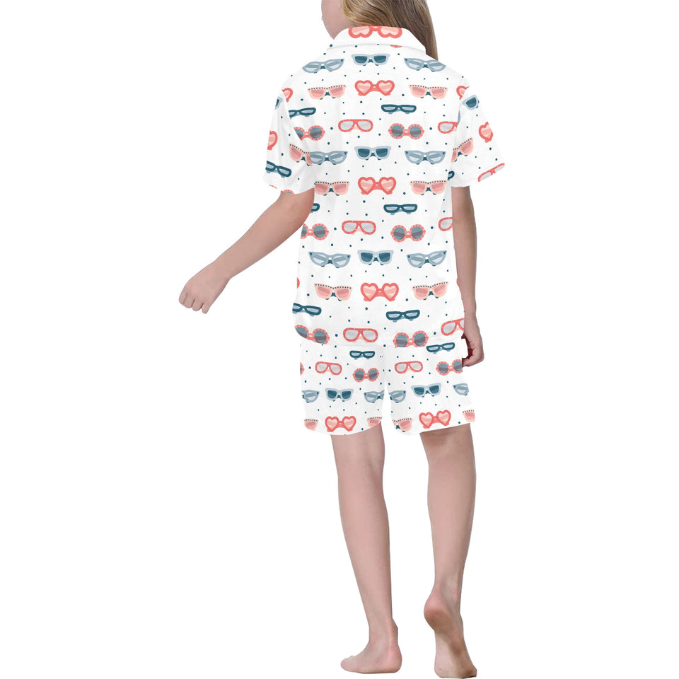 Sun Glasses Pattern Print Design 02 Kids' Boys' Girls' V-Neck Short Pajama Set